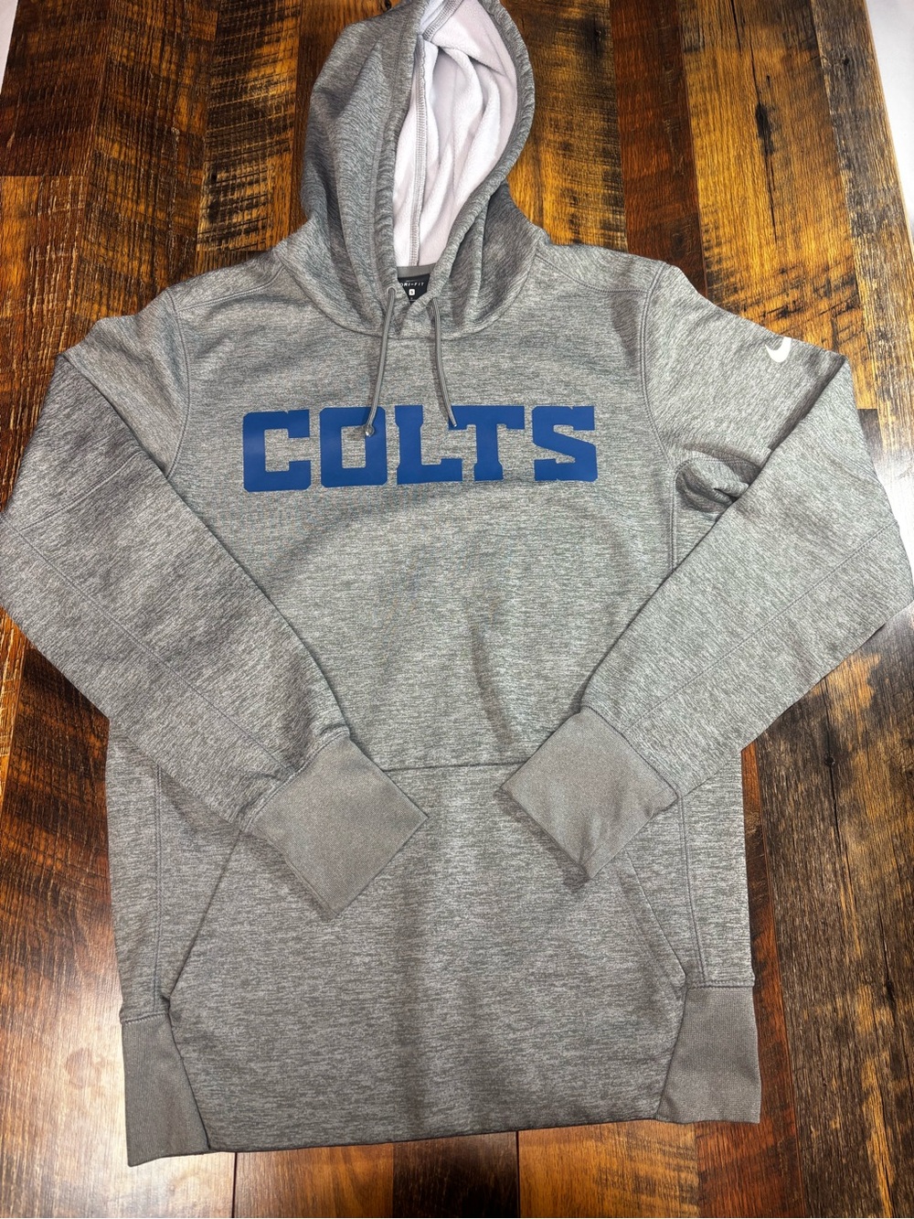 Nike Indianapolis Colts Heather Grey Hoodie with Blue Logo size small. Like new.